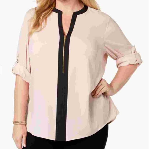 *Calvin Klein Women's Zip-Front Blouse Pink - Picture 1 of 6
